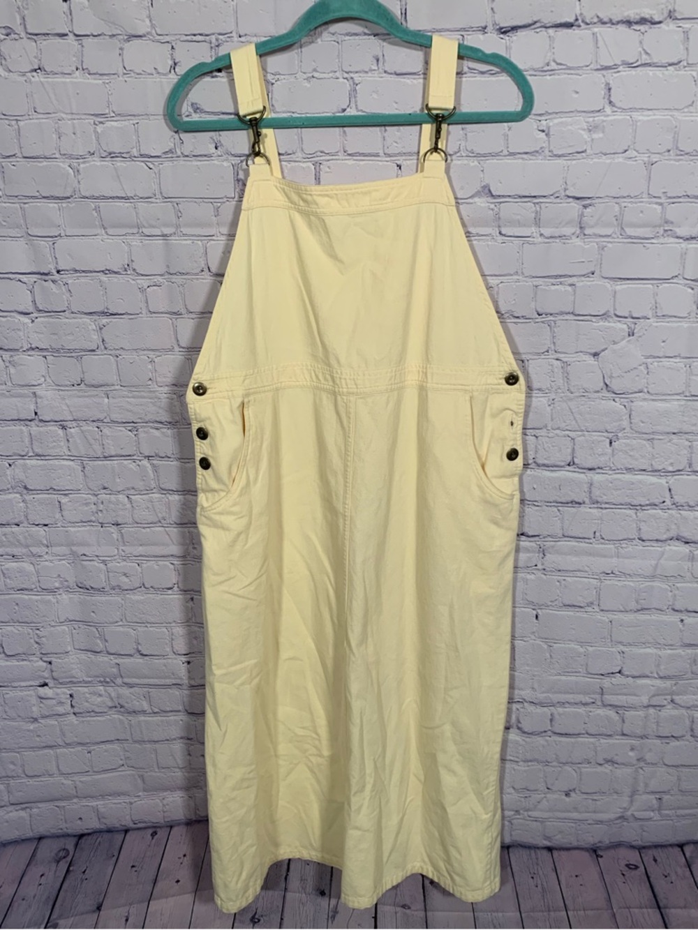 Christopher & Banks Womens Butter Yellow jumper Overall Dress Size L VTG Casual
